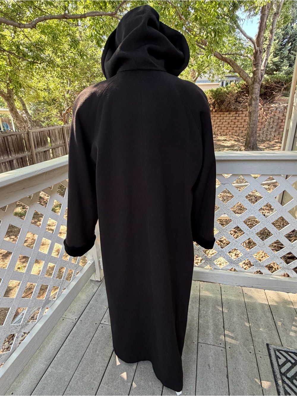Forecaster of Boston Vintage 90’s Maxi Trench Coat 6 USA Wool Velvet Hood Black - Picture 5 of 15